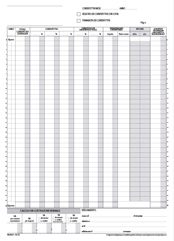 Registro Corrispettivi per dettaglianti flex - blocco di 12/12 copie  29,7x21,5 cm - SE168512C00