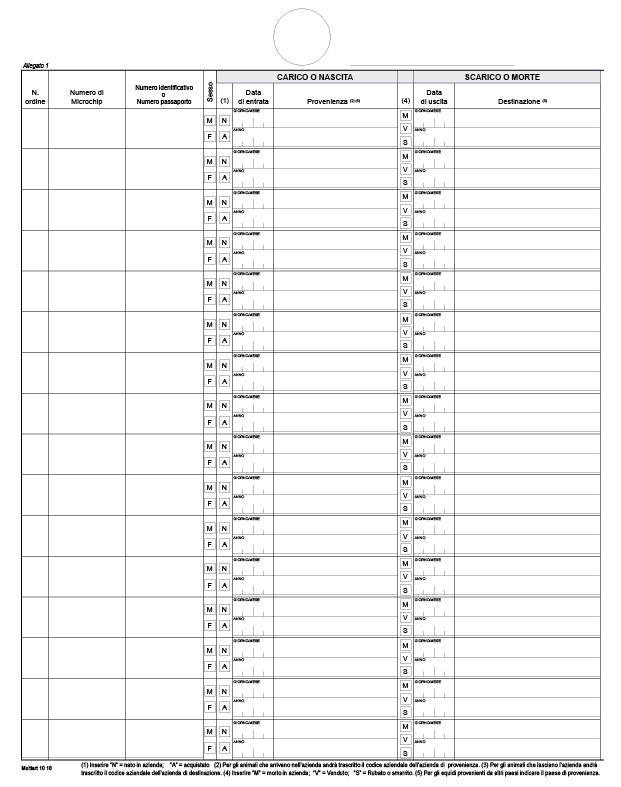 Registri aziendali carico e scarico equidi 1018
