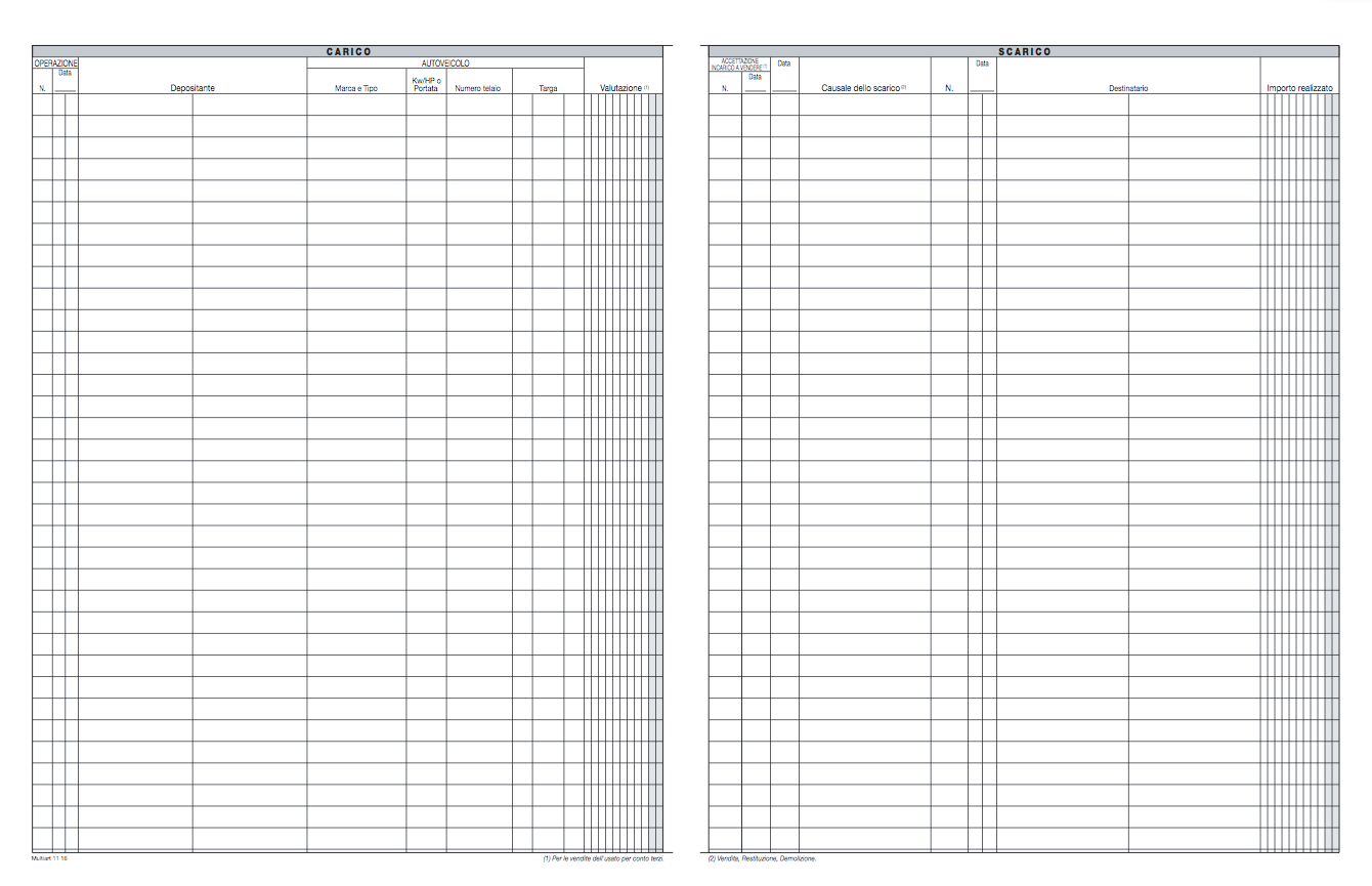 Registro auto carico e scarico autosaloni 1116