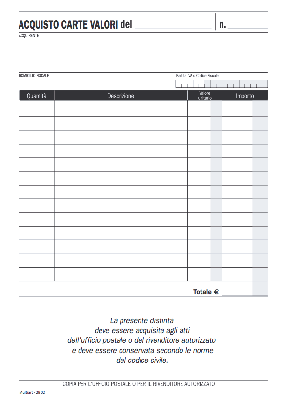 Blocco acquisto valori bollati 2802